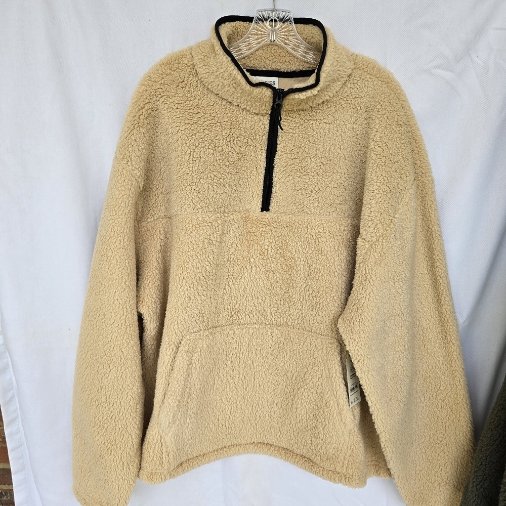 No Boundries Mens High Pile Fleece Faux Fur Pullover 2Xl Tan NWT